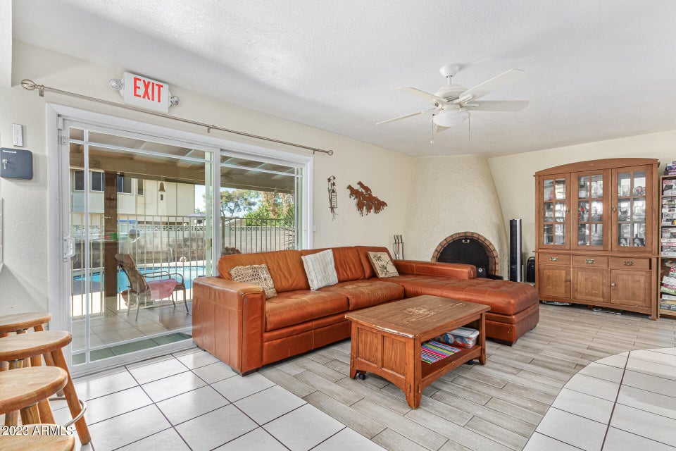 Family room with sliding doors to the patio
